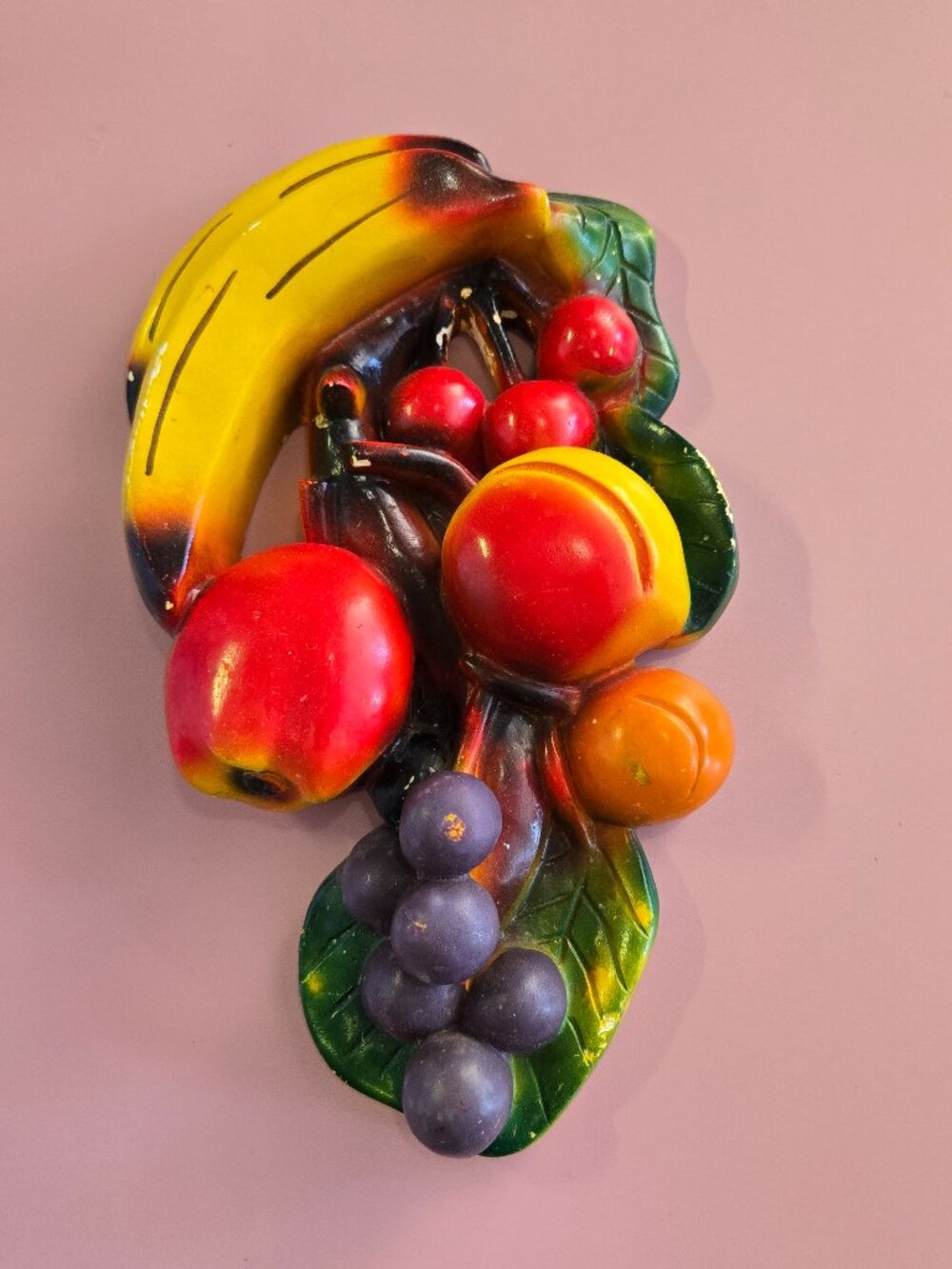 Vintage Retro Fruit Chalkware Wall Plaque Cottage Decor Retro